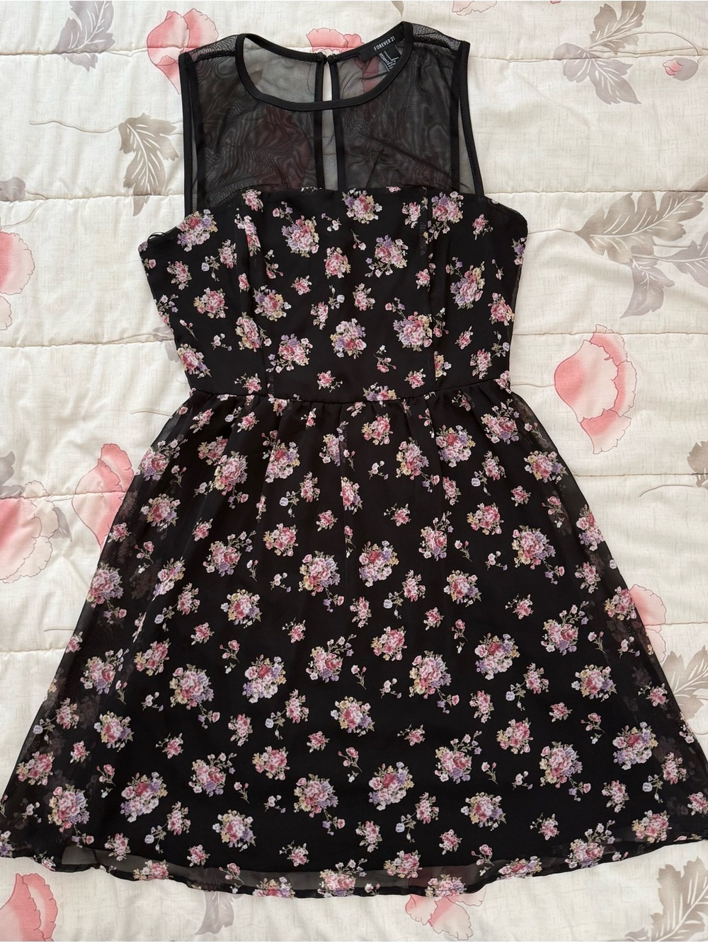 Forever 21 Black Mini Dress with Pink Floral Print